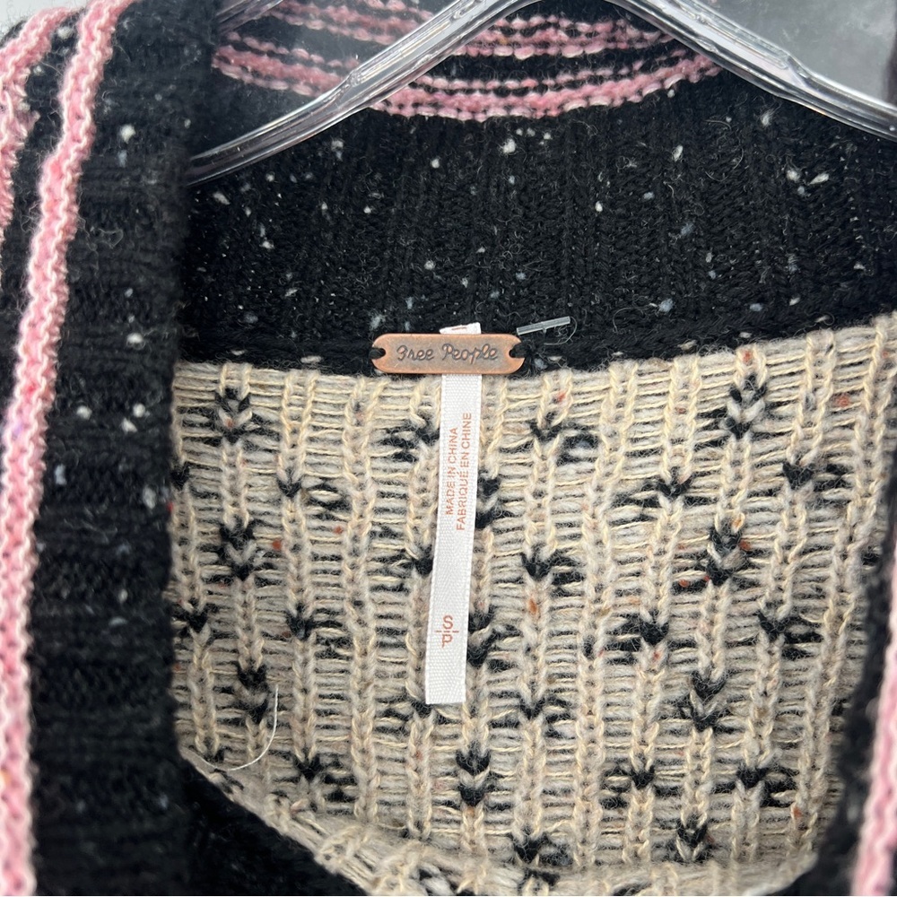 Free People Flower Patch Black Floral Knit Wool Blend Mock Neck Pullover Sweater - Picture 8 of 9